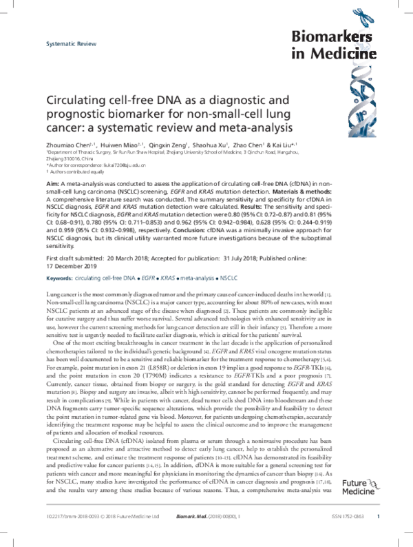 (PDF) Circulating cell-free DNA as a diagnostic and prognostic ...