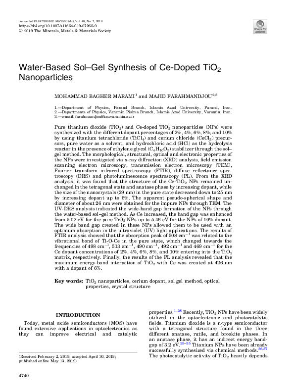 (PDF) Water-Based Sol–Gel Synthesis of Ce-Doped TiO2 Nanoparticles