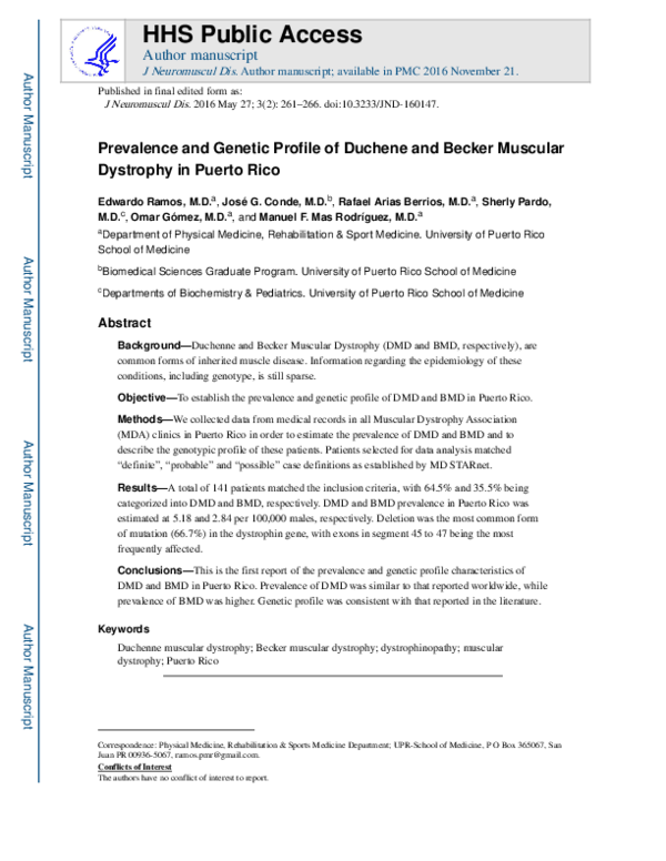 (PDF) Prevalence and Profile of Duchene and Becker Muscular