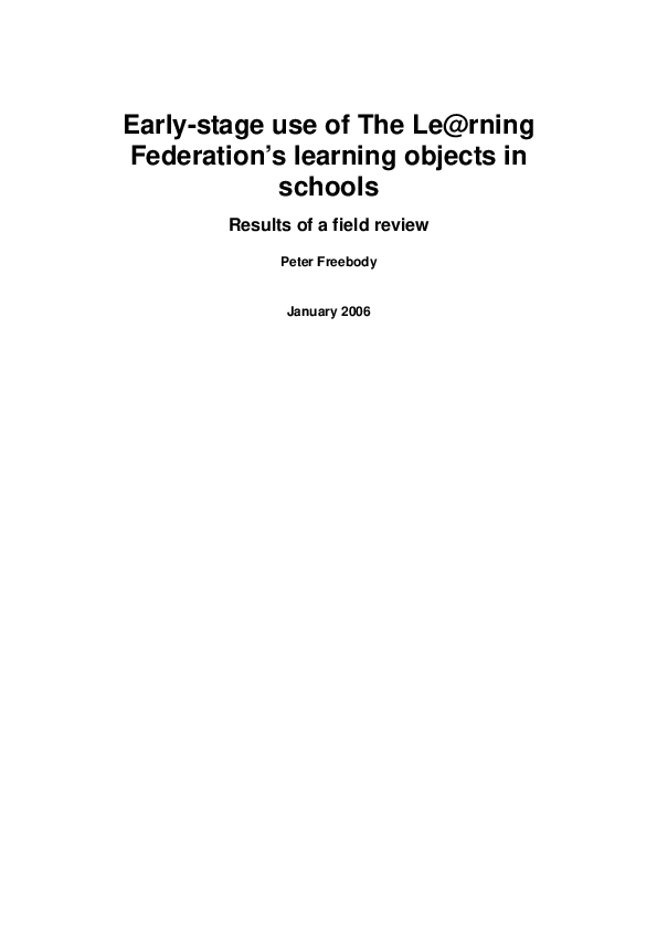 (PDF) Early-stage use of The Le@ rning Federation's learning objects in ...