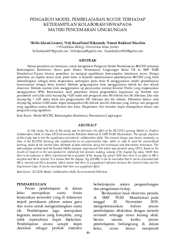 (PDF) Pengaruh Model Pembelajaran RCCDE Terhadap Keterampilan ...