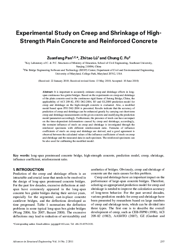 (PDF) Experimental Study on Creep and Shrinkage of High-Strength Plain ...