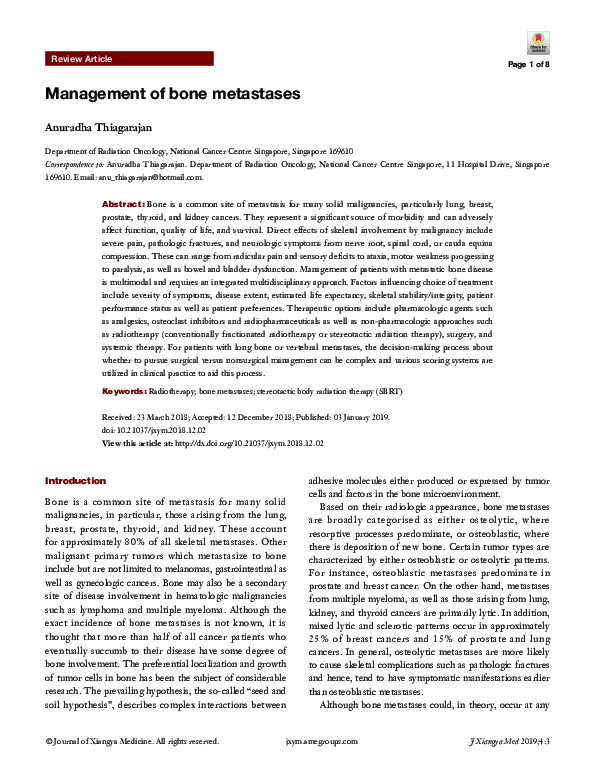(PDF) Management of bone metastases