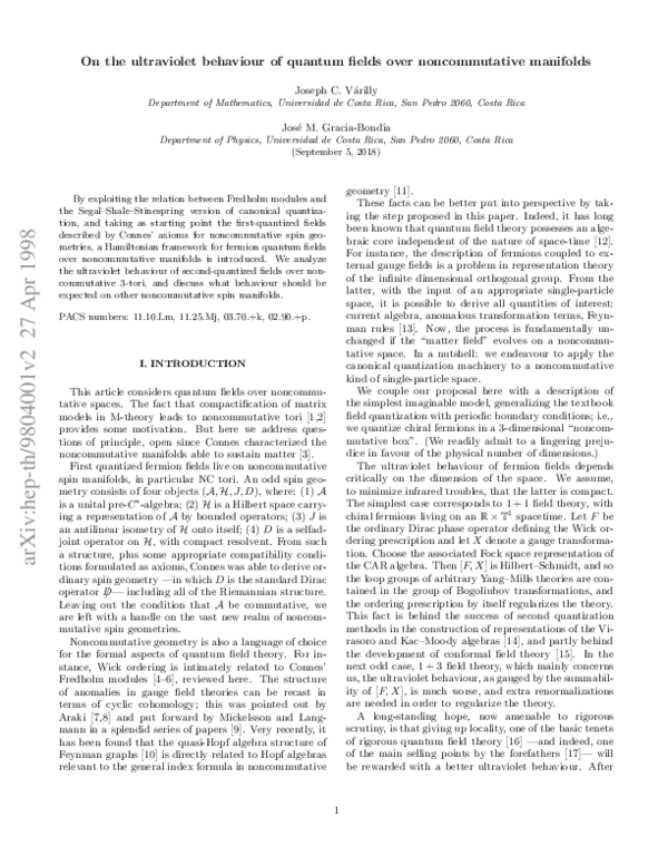 (PDF) On the Ultraviolet Behavior of Quantum Fields Over Noncommutative ...