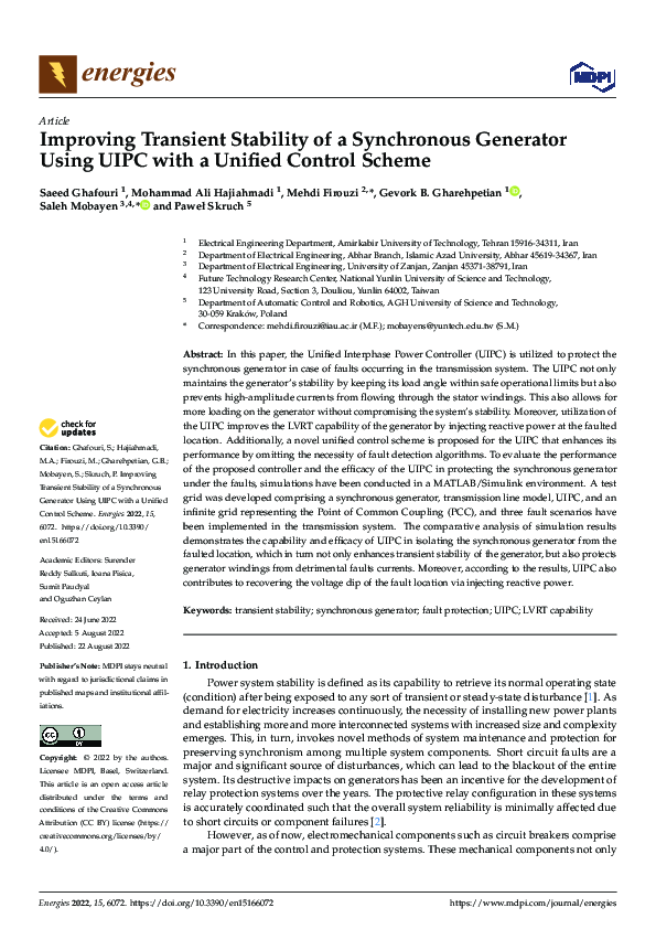 (PDF) Improving Transient Stability of a Synchronous Generator Using ...
