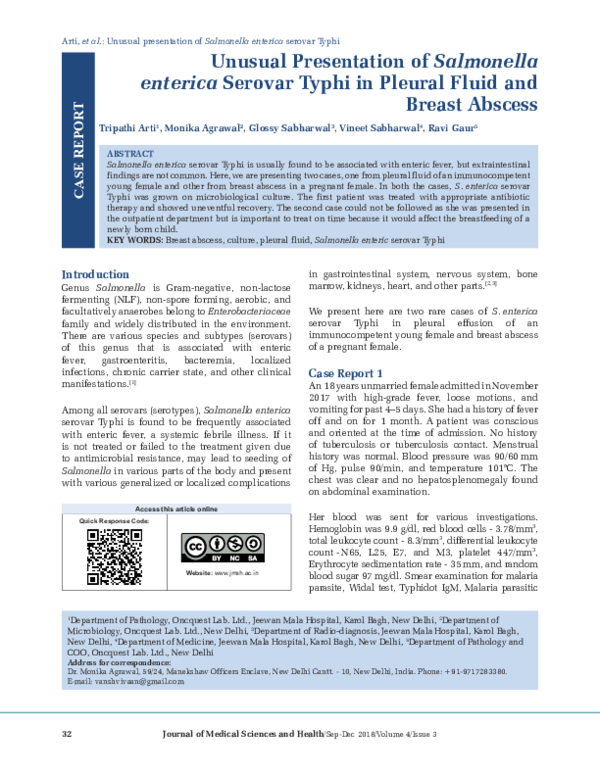(PDF) Unusual Presentation of Salmonella enterica Serovar Typhi in ...