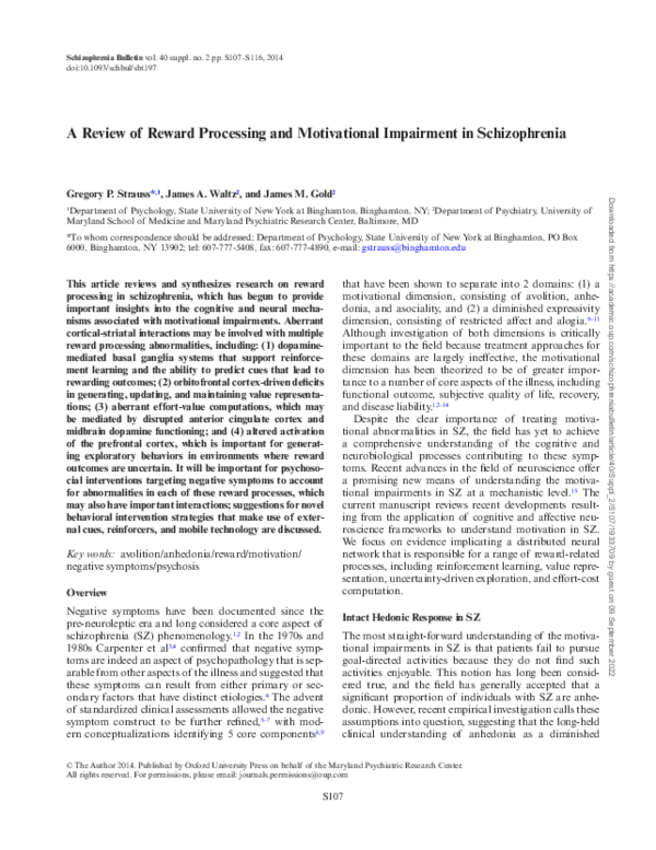 (PDF) A Review of Reward Processing and Motivational Impairment in ...