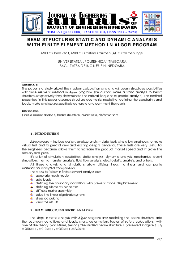 (PDF) Beam Structures Static and Dynamic Analysis with Finite Element ...