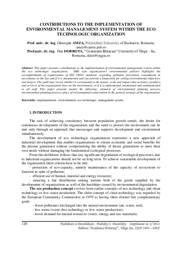 (PDF) Contributions to the Implementation of Environmental Management ...