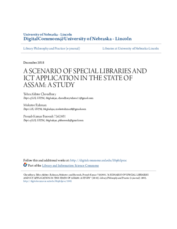 (PDF) A Scenario of Special Libraries and Ict Application in the State ...