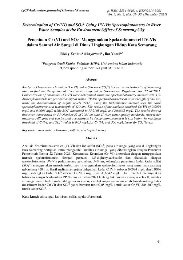 (PDF) Determination of Cr (VI) and SO42 Using UVVis Spectrophotometry