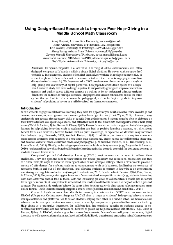 (PDF) Using Design-Based Research to Improve Peer Help-Giving in a ...