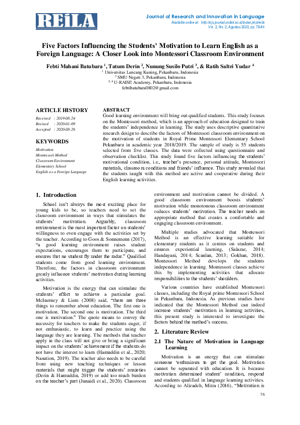 (PDF) Five Factors Influencing the Students’ Motivation to Learn ...