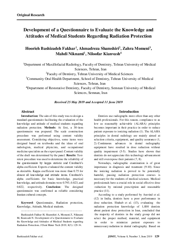 (PDF) Development of a Questionnaire to Evaluate the Knowledge and ...