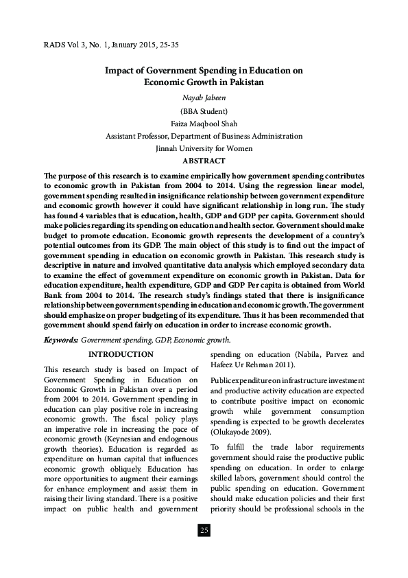 (PDF) Impact of Government Spending in Education on Economic Growth in ...