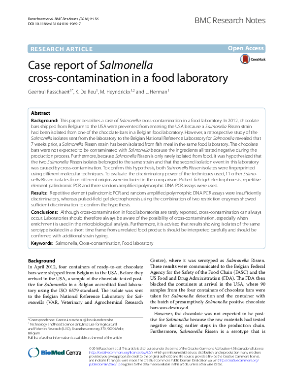 (PDF) Case report of Salmonella crosscontamination in a food