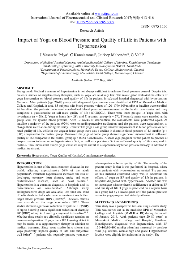(PDF) Impact of Yoga on Blood Pressure and Quality of Life in Patients ...