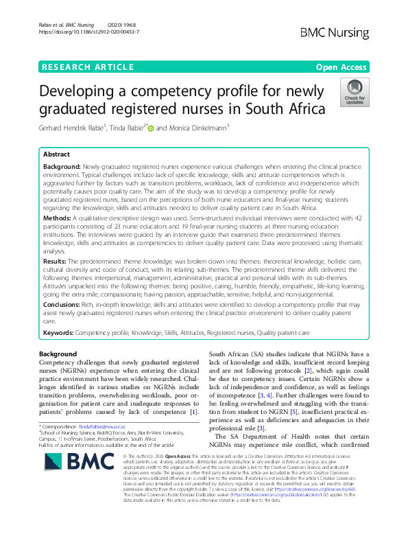 (PDF) Developing a competency profile for newly graduated registered ...