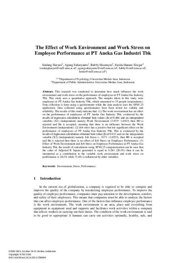 (PDF) The Effect of Work Environment and Work Stress on Employee ...