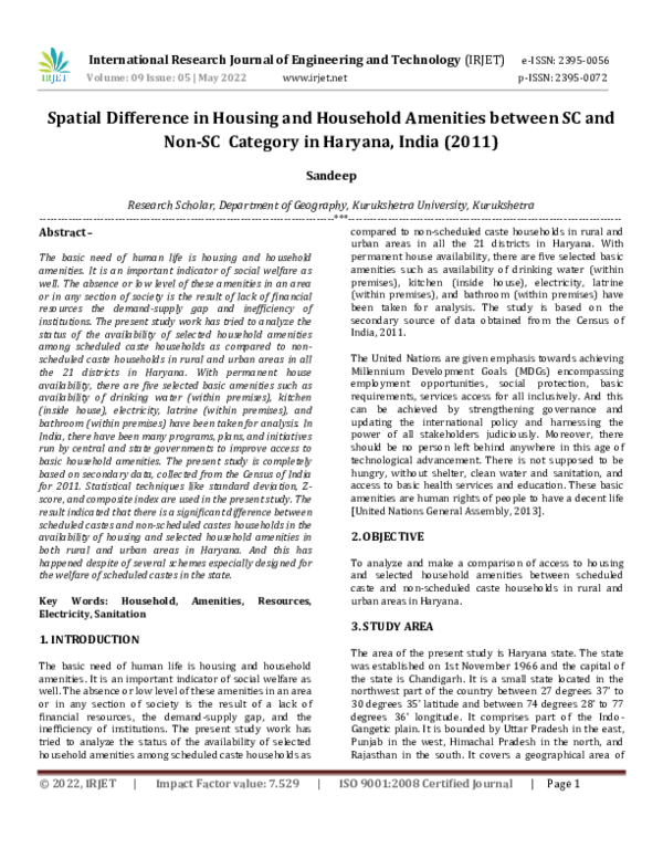 (PDF) Spatial Difference in Housing and Household Amenities between SC ...