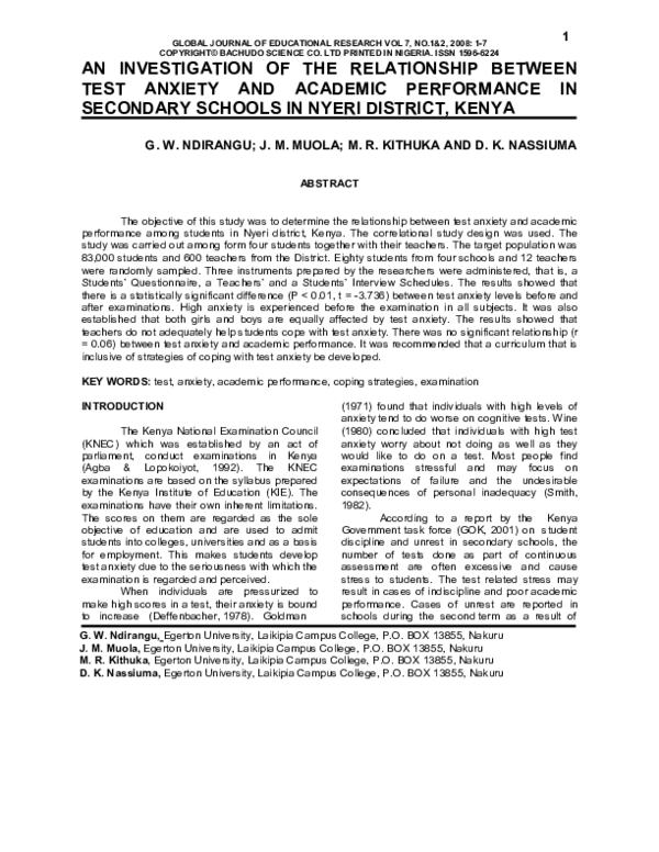 (PDF) An investigation of the relationship between test anxiety and ...