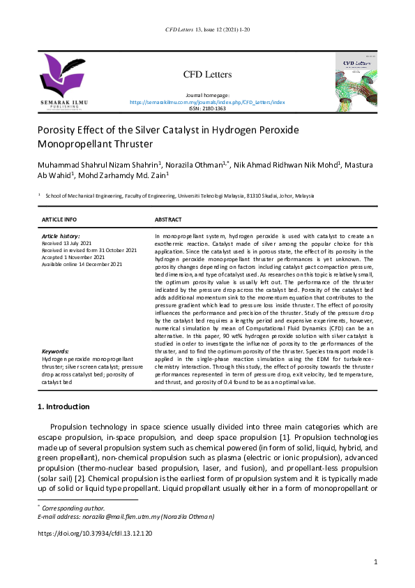 (PDF) Porosity Effect of the Silver Catalyst in Hydrogen Peroxide ...