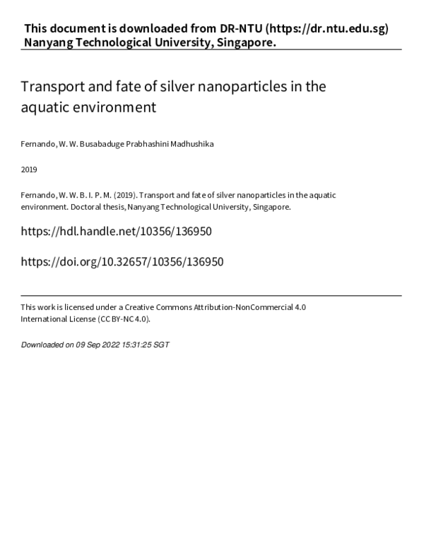 (PDF) Transport and fate of silver nanoparticles in the aquatic ...