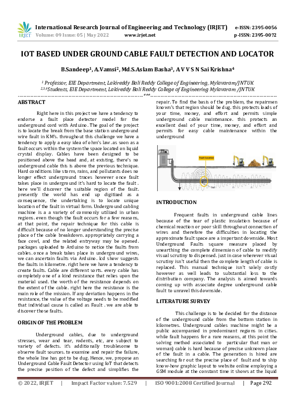 (PDF) IOT BASED UNDER GROUND CABLE FAULT DETECTION AND LOCATOR IRJET Journal Academia.edu