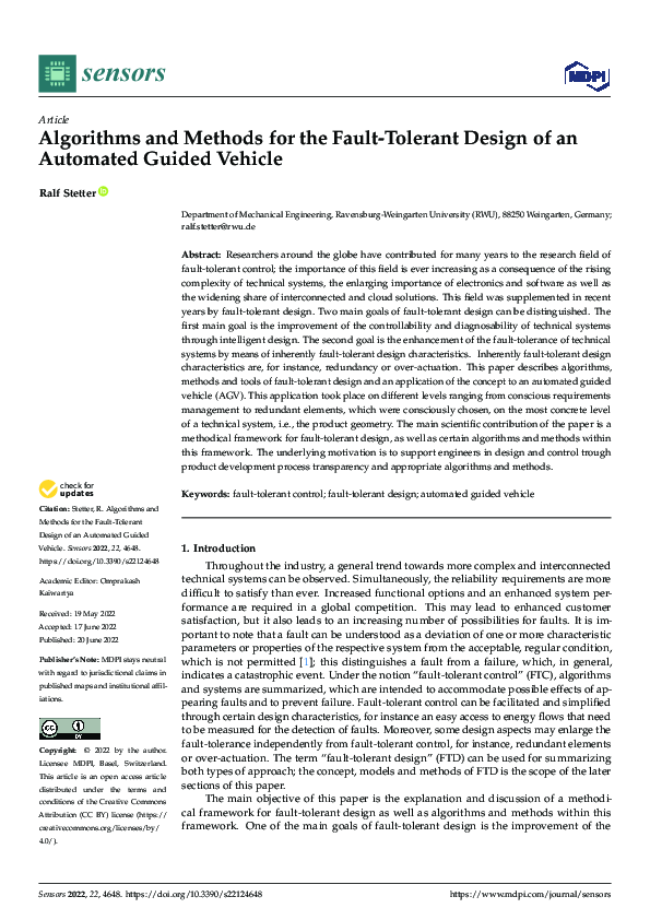(PDF) Algorithms and Methods for the Fault-Tolerant Design of an ...