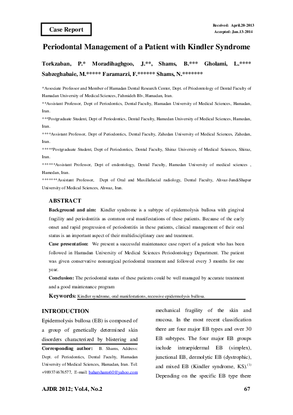 (PDF) Periodontal Management of a Patient with Kindler Syndrome