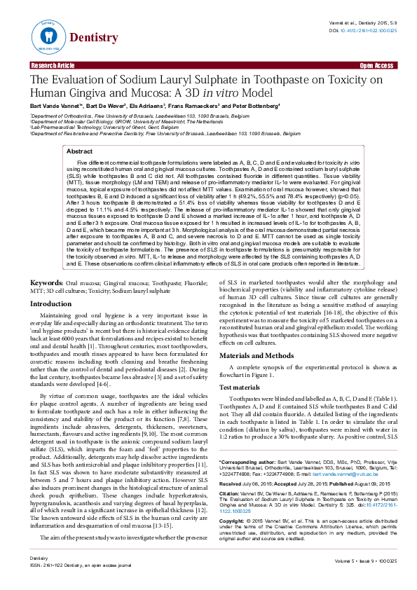 (PDF) The Evaluation of Sodium Lauryl Sulphate in Toothpaste on ...