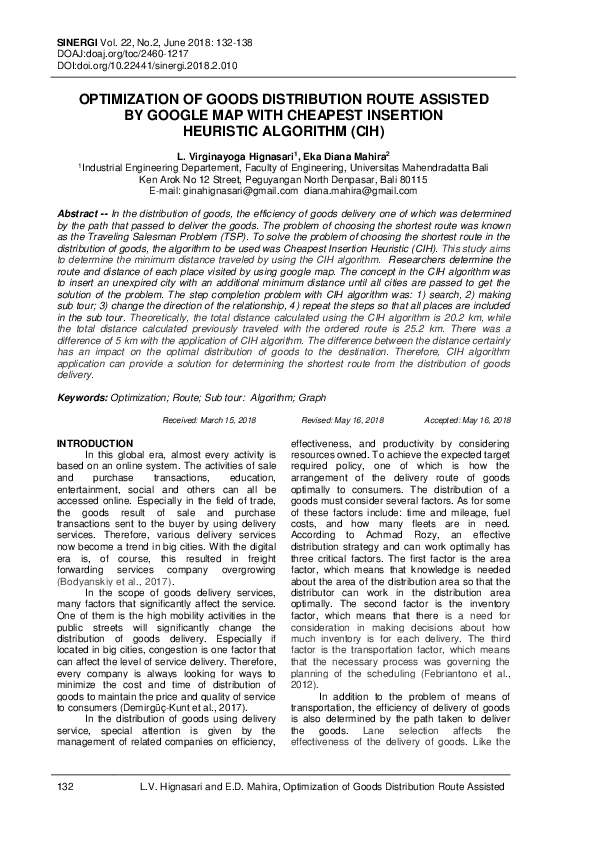 (PDF) Optimization of Goods Distribution Route Assisted by Google Map ...