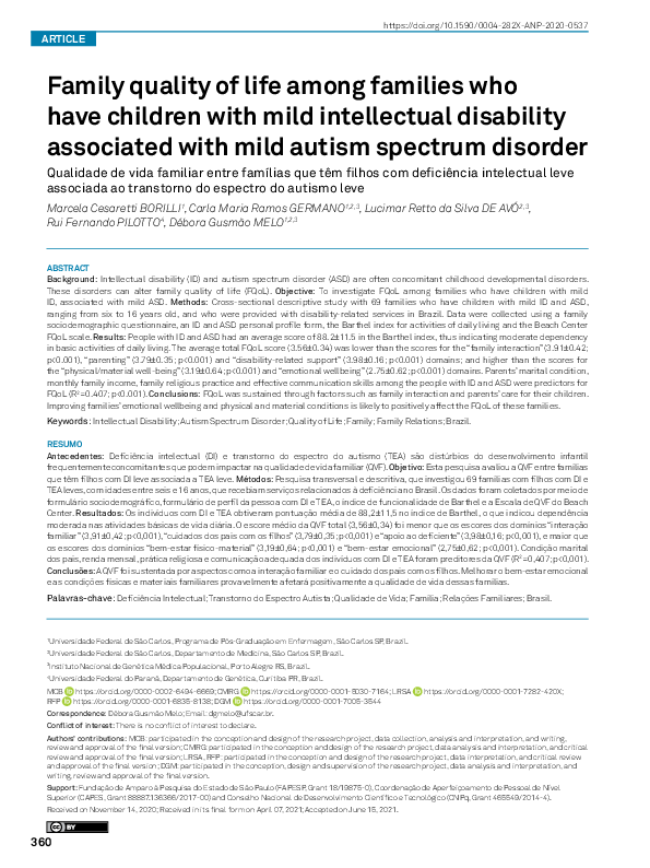 (PDF) Family quality of life among families who have children with mild ...