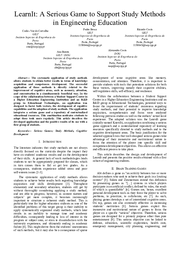 (PDF) LearnIt: A Serious Game to Support Study Methods in Engineering ...