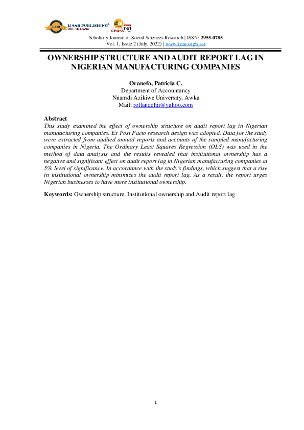 (PDF) OWNERSHIP STRUCTURE AND AUDIT REPORT LAG IN NIGERIAN ...