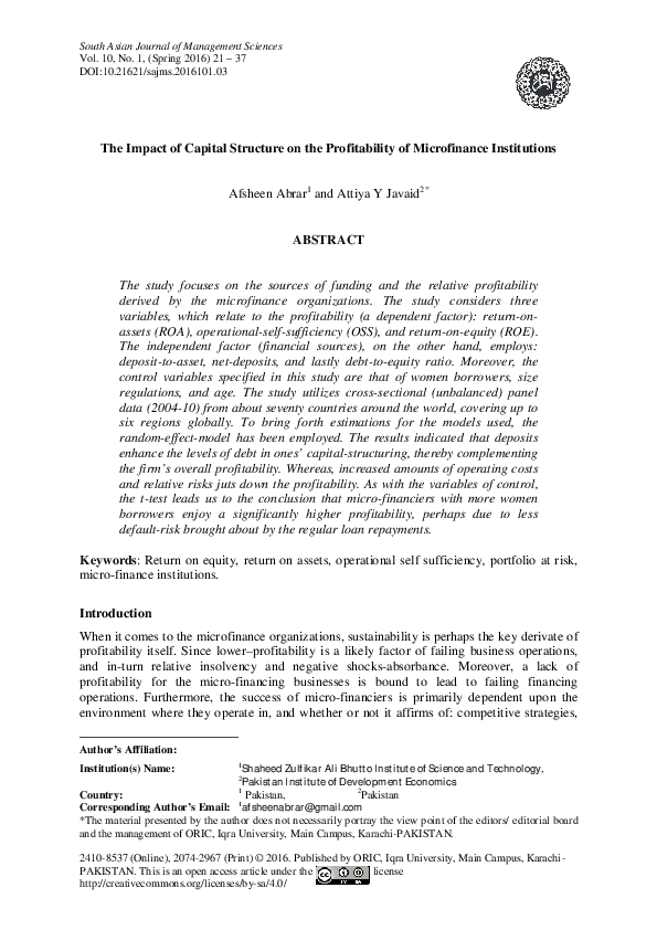 (PDF) The Impact of capital structure on the profitability of ...