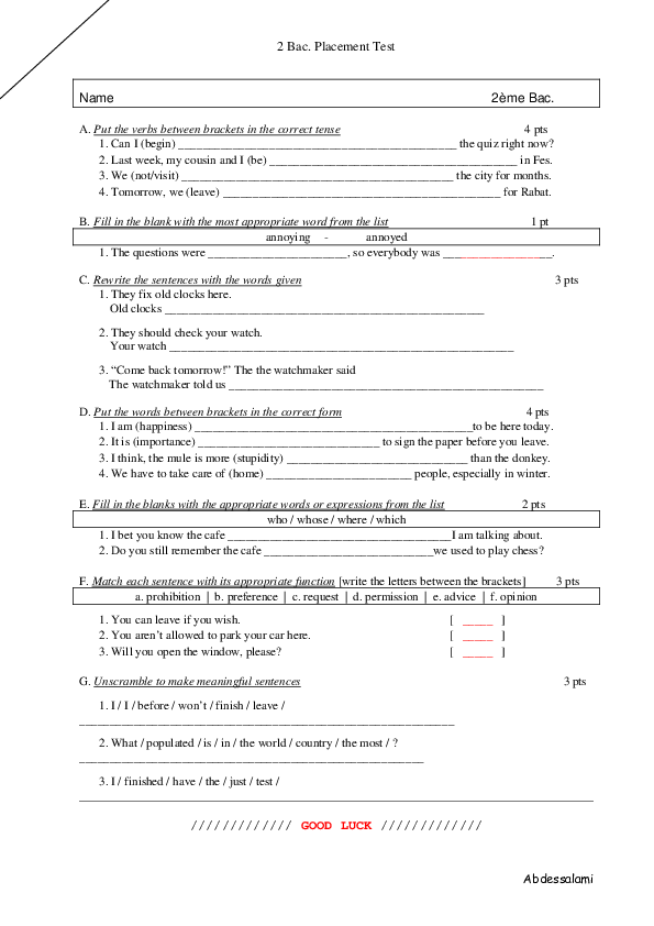 (PDF) Bac. Language Placement Test Overview