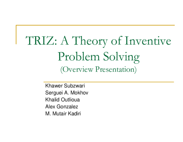 (PDF) TRIZ – The Theory of Inventive Problem Solving