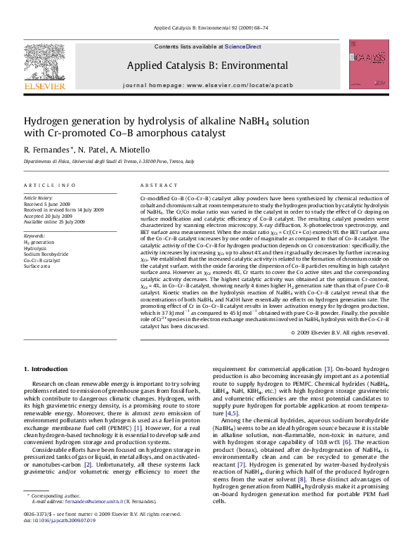 (PDF) Hydrogen generation by hydrolysis of alkaline NaBH4 solution with ...