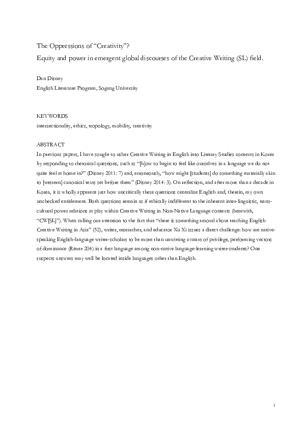 (PDF) The oppressions of ‘creativity’? Equity and power in emergent ...