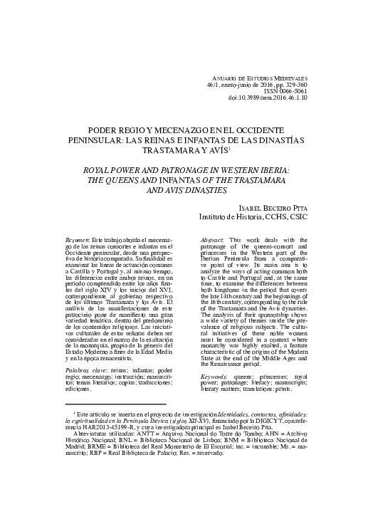 (PDF) Poder regio y mecenazgo en el Occidente peninsular: las reinas e ...