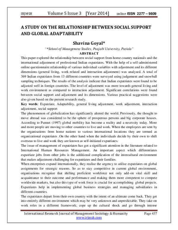 (PDF) A STUDY ON THE RELATIONSHIP BETWEEN SOCIAL SUPPORT AND GLOBAL ...