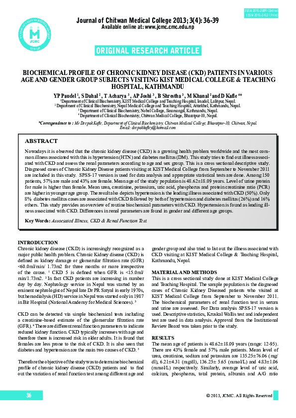 (PDF) Biochemical Profile of Chronic Kidney Disease (CKD) Patients in ...