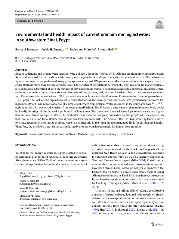 (PDF) Environmental and health impact of current uranium mining ...
