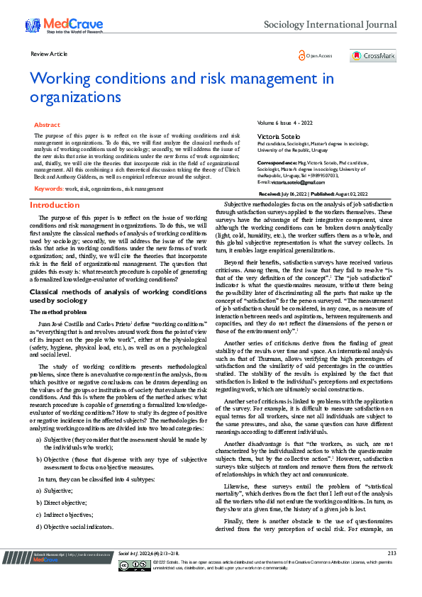 (PDF) Working conditions and risk management in organizations Volume 6 ...