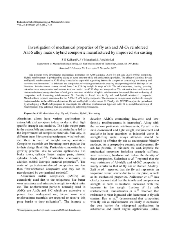 (PDF) Investigation of mechanical properties of fly ash and Al 2 O 3 ...