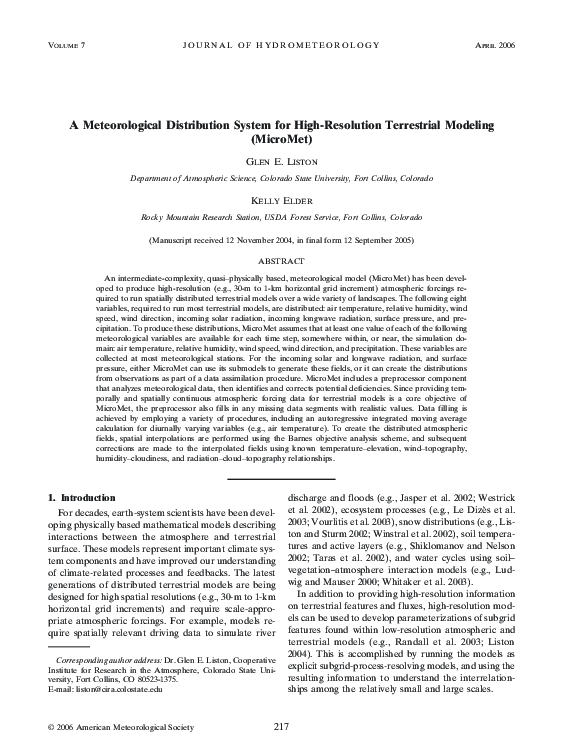 (PDF) A Meteorological Distribution System for High-Resolution ...