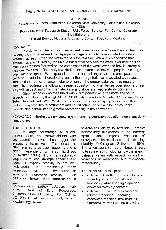 (PDF) The Spatial and Temporal Variability of Slab Hardness