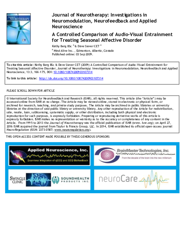 (PDF) A Controlled Comparison of AudioVisual Entrainment for Treating