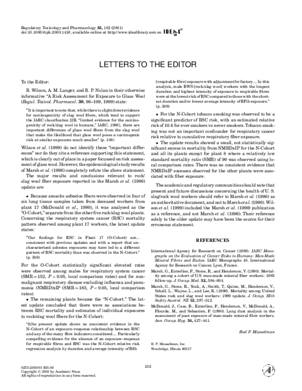 (PDF) Risk assessment for glass wool exposure